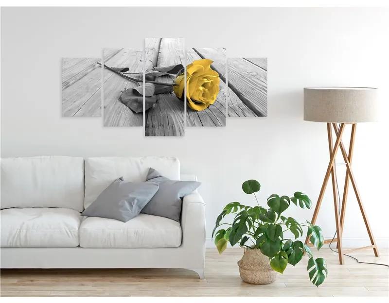 Quadro Rose on Wood (5 Parts) Wide Yellow