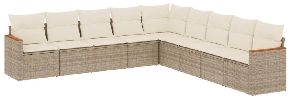 Set divano da giardino 9 pz con cuscini beige in polyrattan