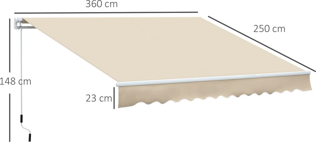 Tenda da Sole per Esterno a Bracci Avvolgibile 360x250 cm con Apertura a Manovella Crema...