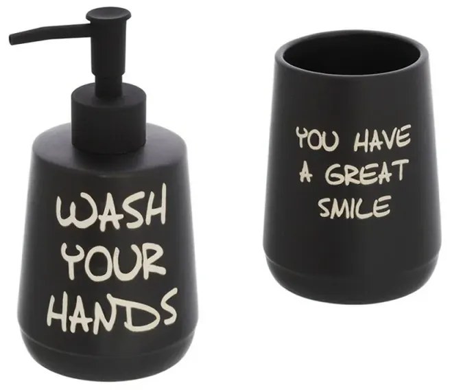 Set accessori linea Wash dispenser + portaspazzolini in ceramica nero
