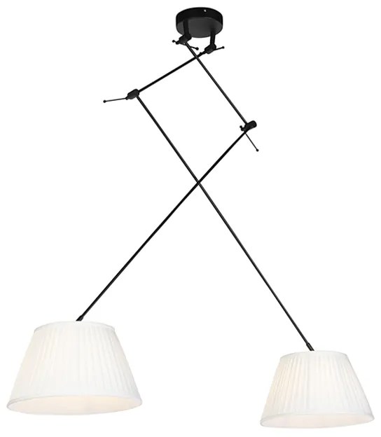 Lampada a sospensione nera con paralumi plissettati crema 35 cm 2 luci - Blitz