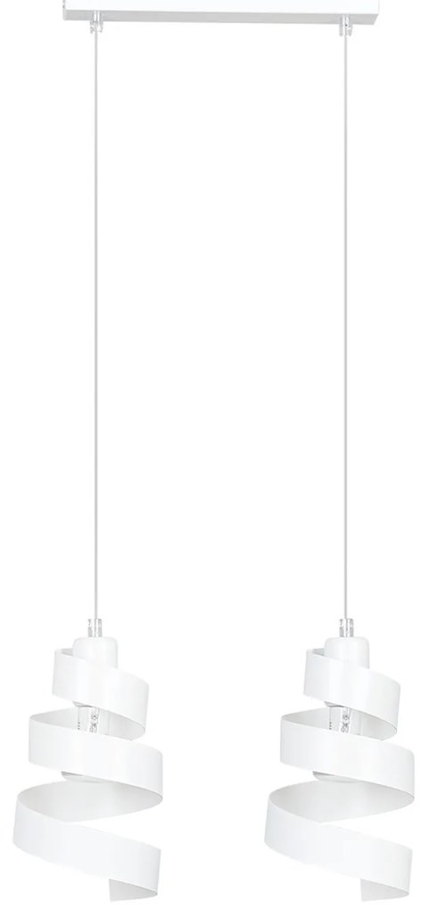 Lampadario Moderno 2 Luci Tristano In Acciaio Bianco Con Fasce A Spirale