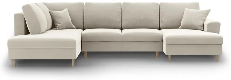 Divano angolare beige allungabile e con contenitore (con penisola a sinistra/a U) con rivestimento in velluto Kyoto – Cosmopolitan Design