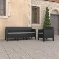 Set Divani da Giardino 2 pz con Cuscini in Rattan PP Antracite cod mxl 41031