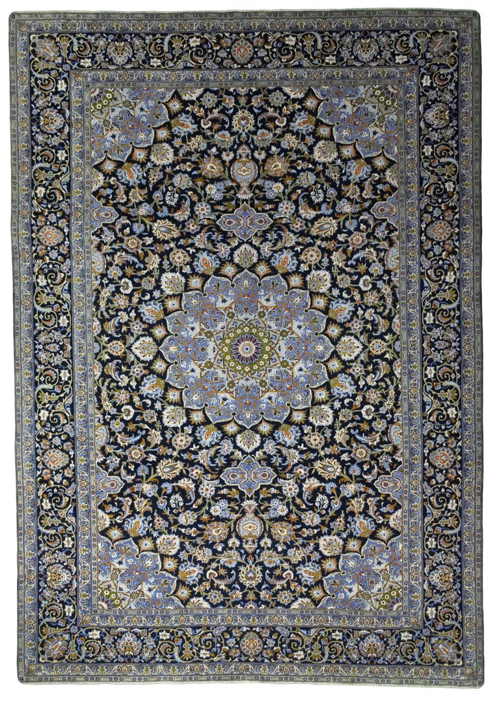 Kashan Tappeto persiano 440x310 Blu (Iran) Annodato A Mano