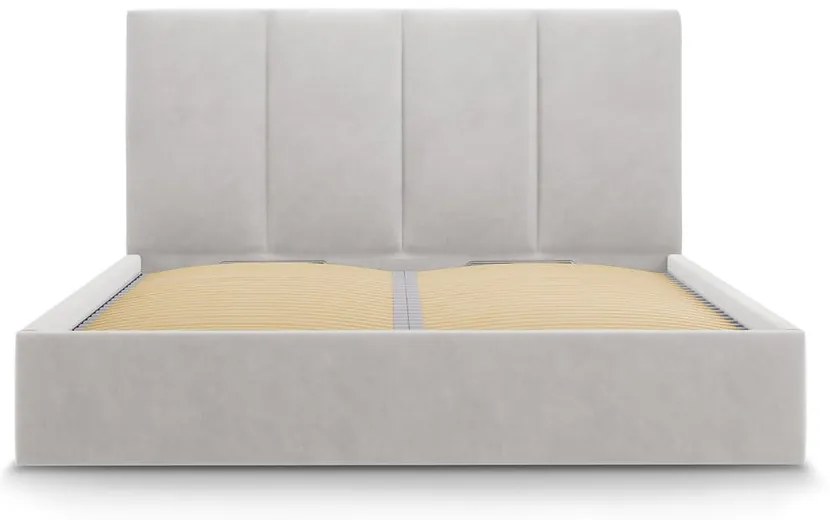 Letto matrimoniale imbottito grigio chiaro con contenitore con griglia 180x200 cm Juniper - Mazzini Beds