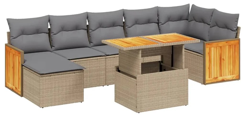 Set divano da giardino 8 pz con cuscini beige in polyrattan