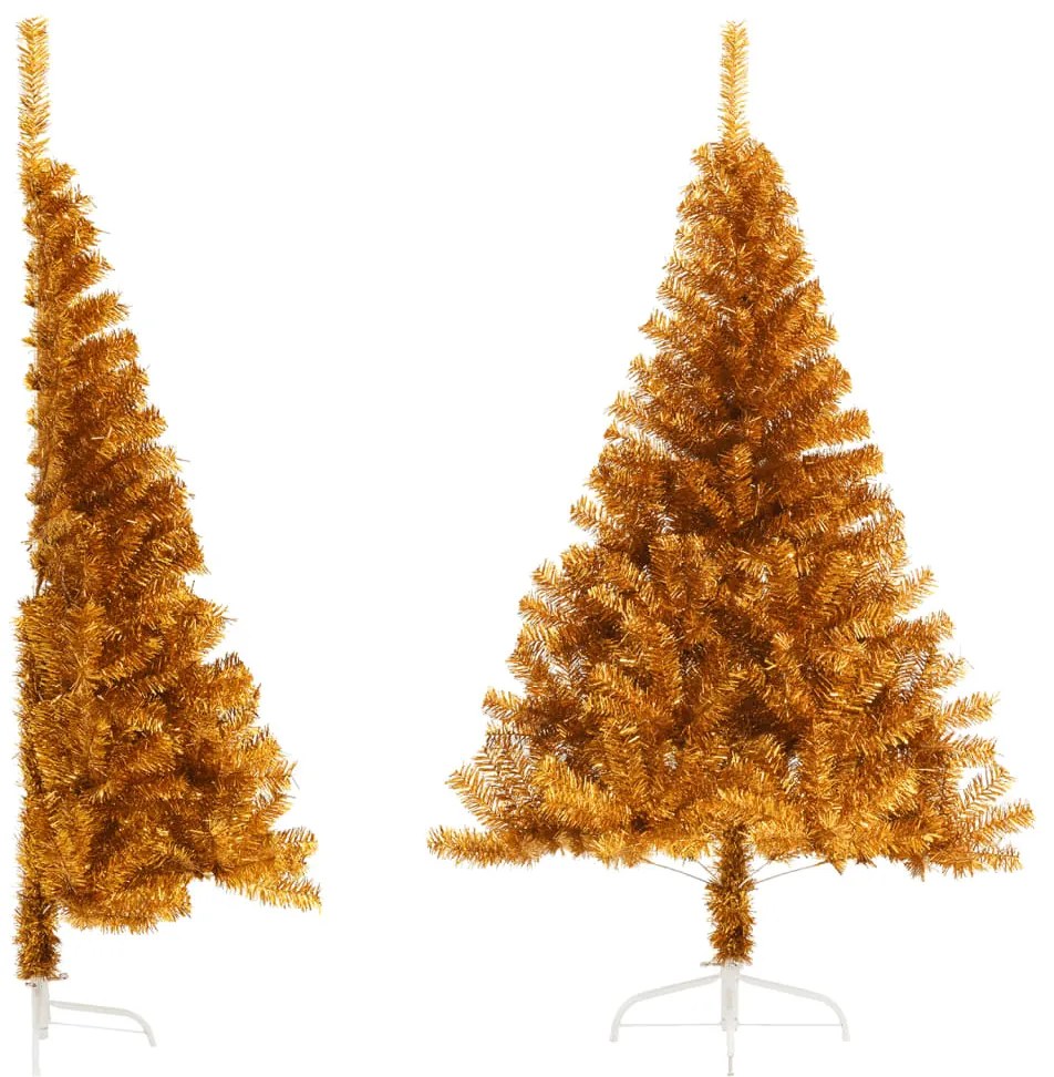 Albero Di Natale Artificiale A Metà Con Supporto Oro 120 Cm Pet /