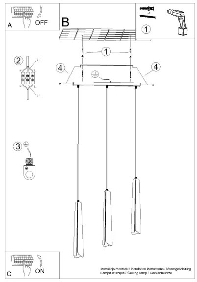 Sollux SL.1402 - Lampadario a sospensione con filo PRYSM 3xG9/8W/230V nero