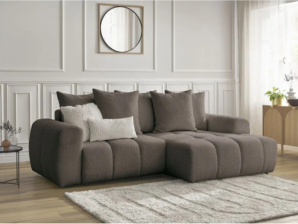 Divano angolare marrone allungabile/con contenitore (con penisola a destra/con chaise lounge) con rivestimento in bouclé Roxelane – Bobochic Paris