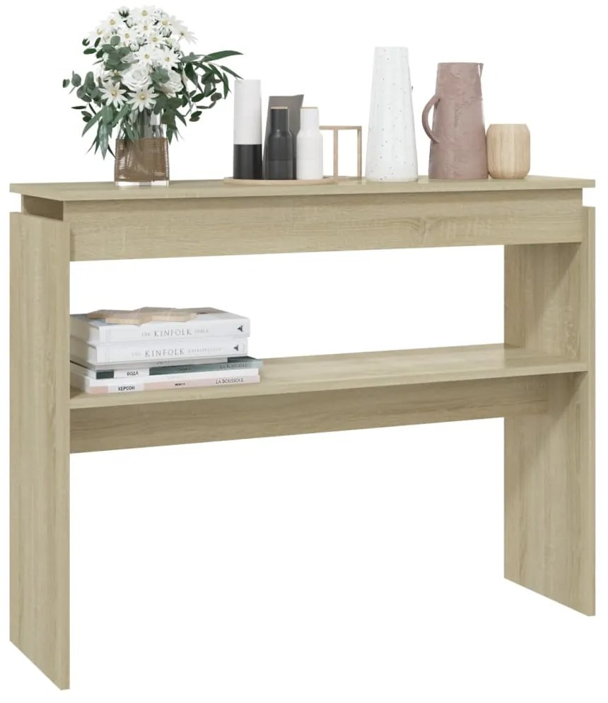 Tavolino consolle rovere sonoma 102x30x80 cm legno multistrato
