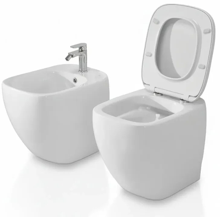 Sanitari filomuro rimless Rak Illusion con copriwater soft close