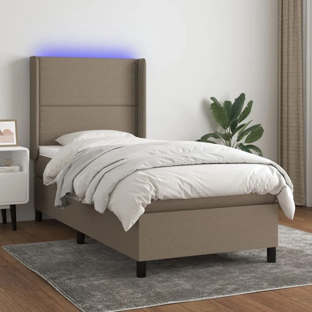 Letto A Molle Con Materasso E Led Tortora 100x200cm İn Tessuto /