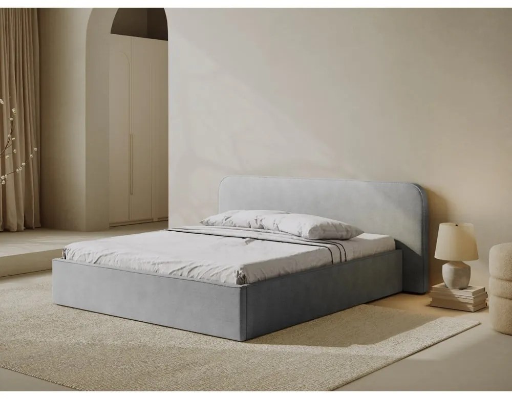 Letto matrimoniale imbottito grigio chiaro con contenitore e rete inclusi 160x200 cm Elizabeth – Micadoni