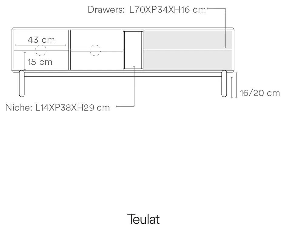 Tavolo TV grigio scuro 180x56 cm Corvo - Teulat