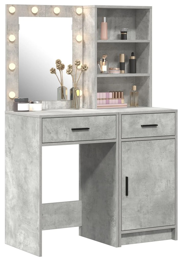 Set da toeletta 2 pezzi con led grigio cemento in legno ingegnerizzato