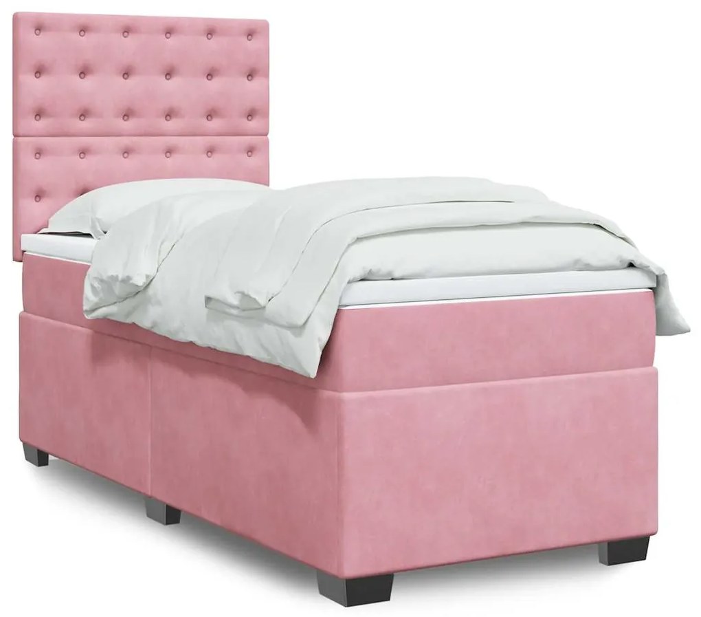 Giroletto A Molle Con Materasso Rosa 90x190 Cm İn Velluto /