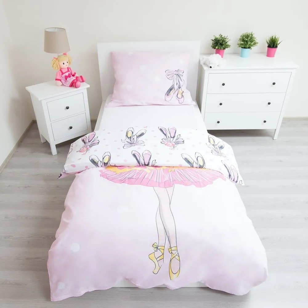 Set copripiumino e federa da bambini rosa in cotone per letto singolo 140x200 cm Ballerina – Jerry Fabrics