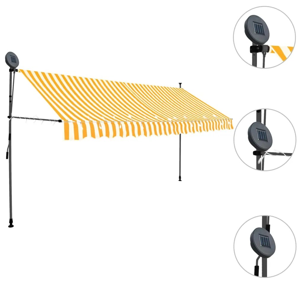 Tenda da Sole Retrattile Manuale LED 350 cm Bianca e Arancione