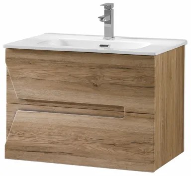 Mobile bagno HAITI 70 cm 2 cassetti Rovere Nodi e specchio LED