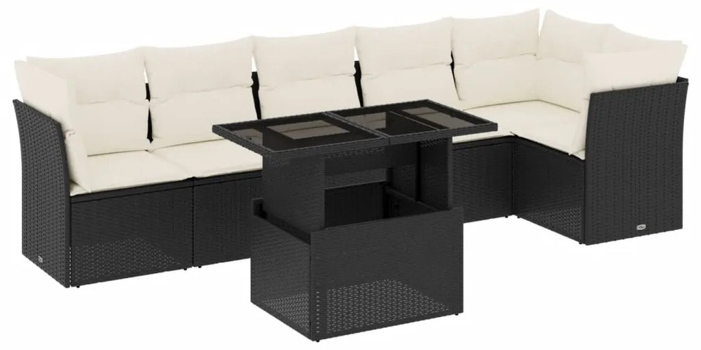 Set divani da giardino con cuscini 7pz nero polyrattan