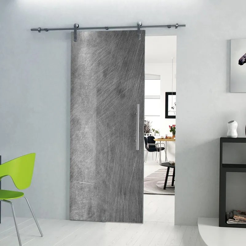 Porta scorrevole sinistra Graffi in alluminio grigio, L 88 x H 215 cm, con binario Lux