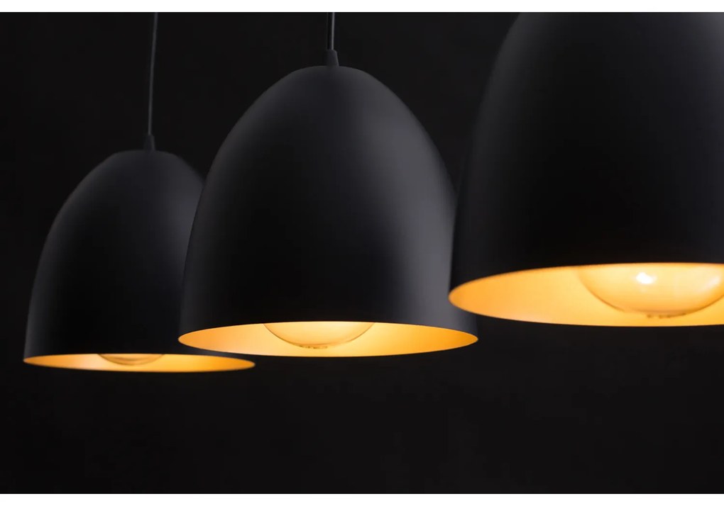 Lampadario 3 Luci Reartù In Acciaio Nero Con Cupole In Nero E Oro