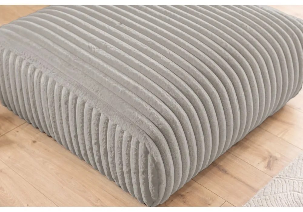 Poggiapiedi grigio chiaro con rivestimento in velluto a coste Justin – Ropez