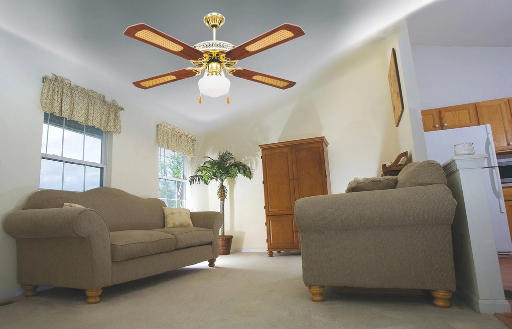 Ventilatore da Soffitto con 4 Pale e Lampada Ø130cm 3 Velocità  Kooper Windy Marrone...