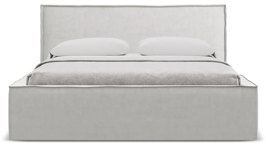 Letto matrimoniale imbottito grigio chiaro con vano contenitore con griglia 160x200 cm Anani - Makamii