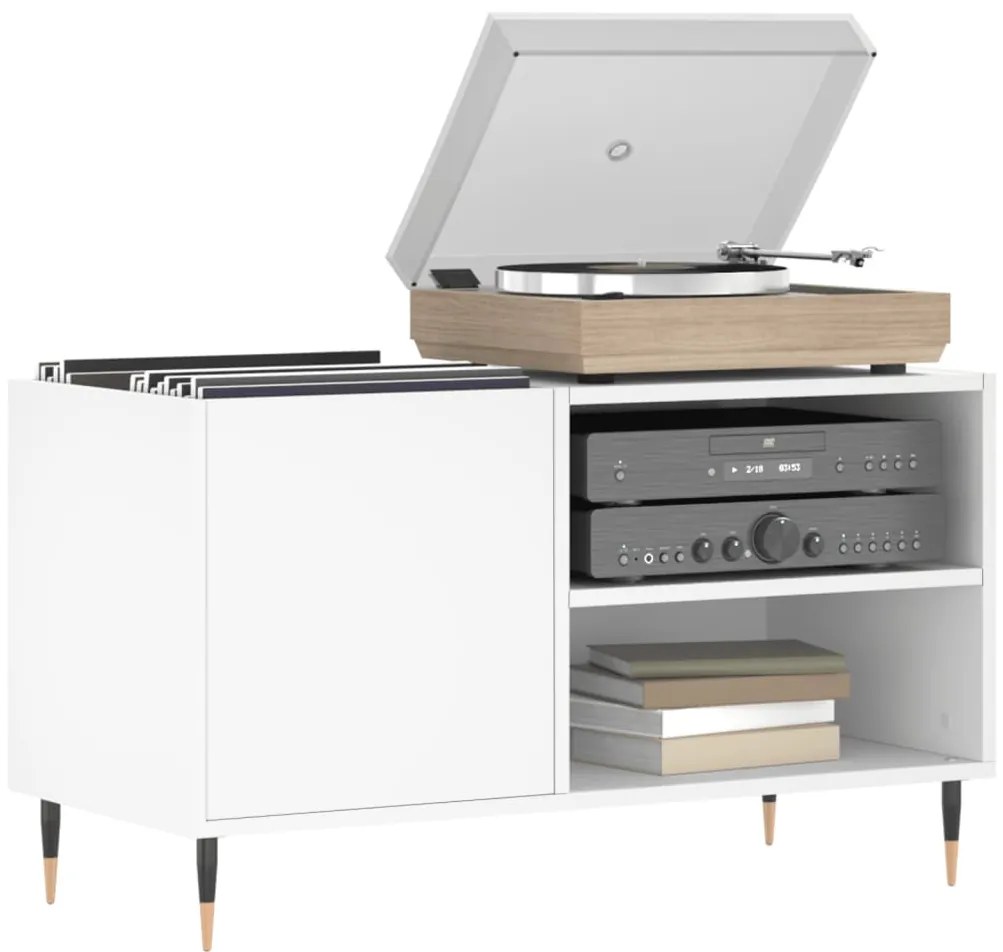 Mobile porta dischi bianco 85x38x48 cm in legno multistrato