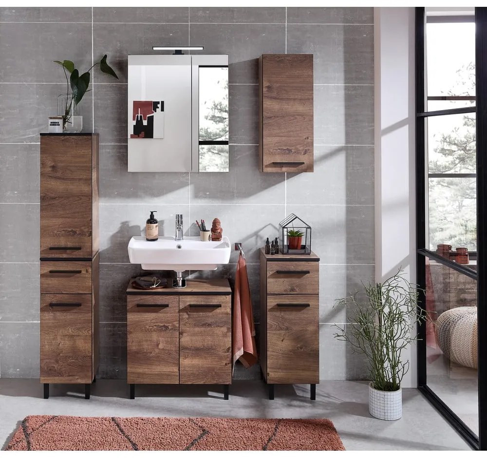 Mobile bagno basso marrone in rovere 30x72 cm Set 374 - Pelipal