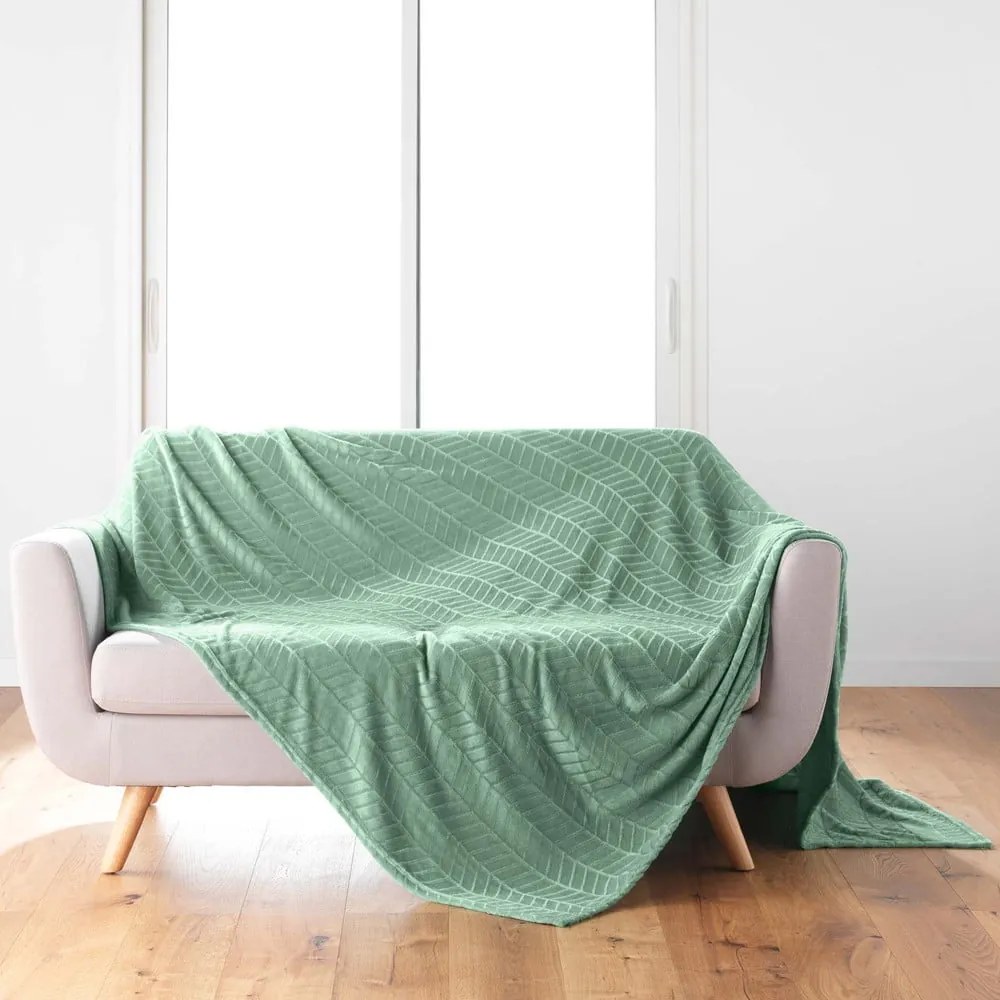 Copriletto verde chiaro in microflanella 180x220 cm Arya – douceur d'intérieur
