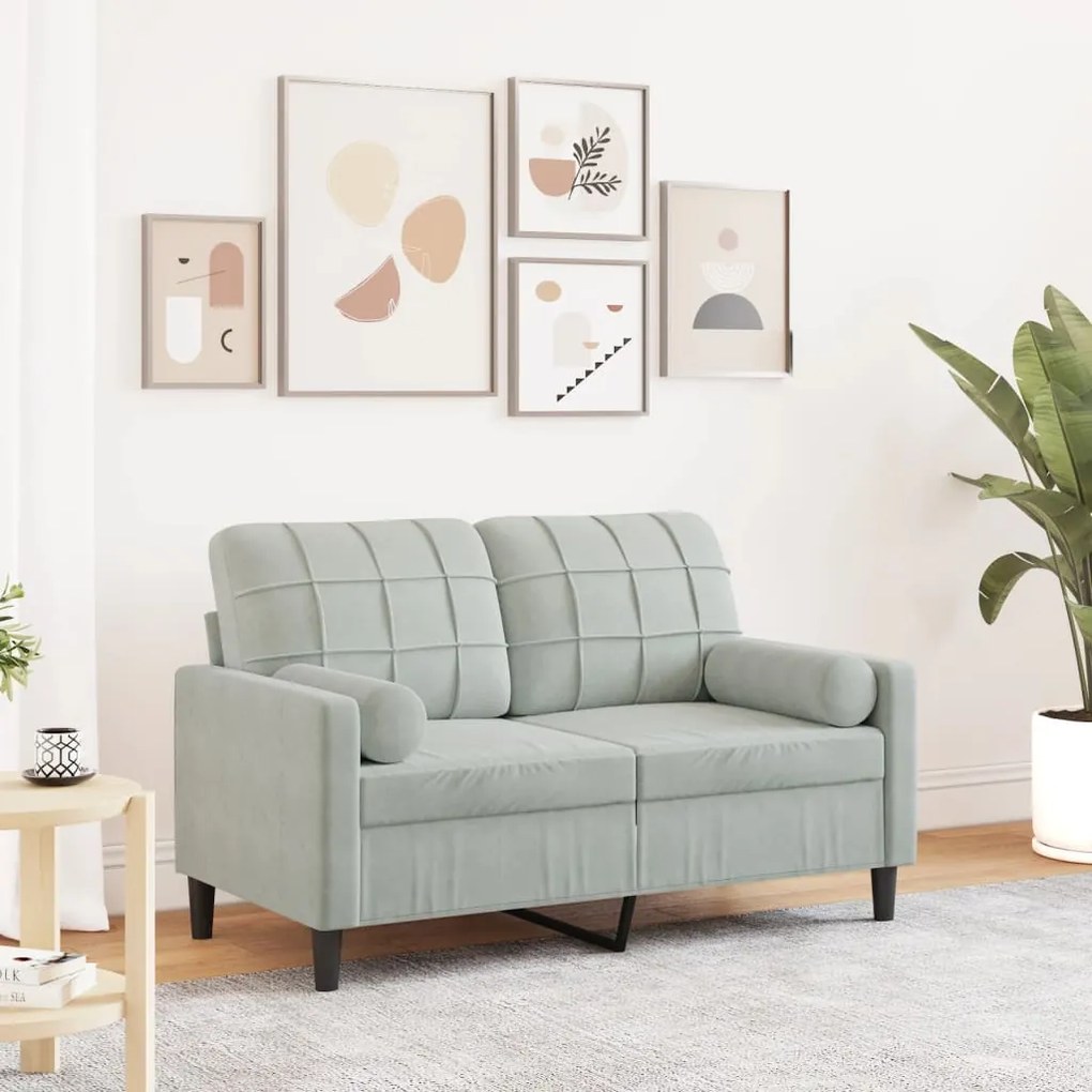 Divano A 2 Posti Con Cuscini Grigio Chiaro 120 Cm İn Velluto /
