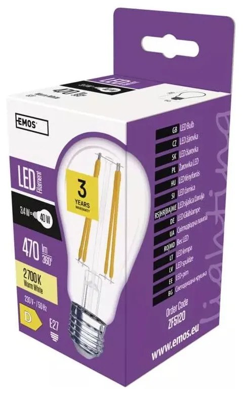 Lampadina a filamento LED calda E27, 3 W - EMOS