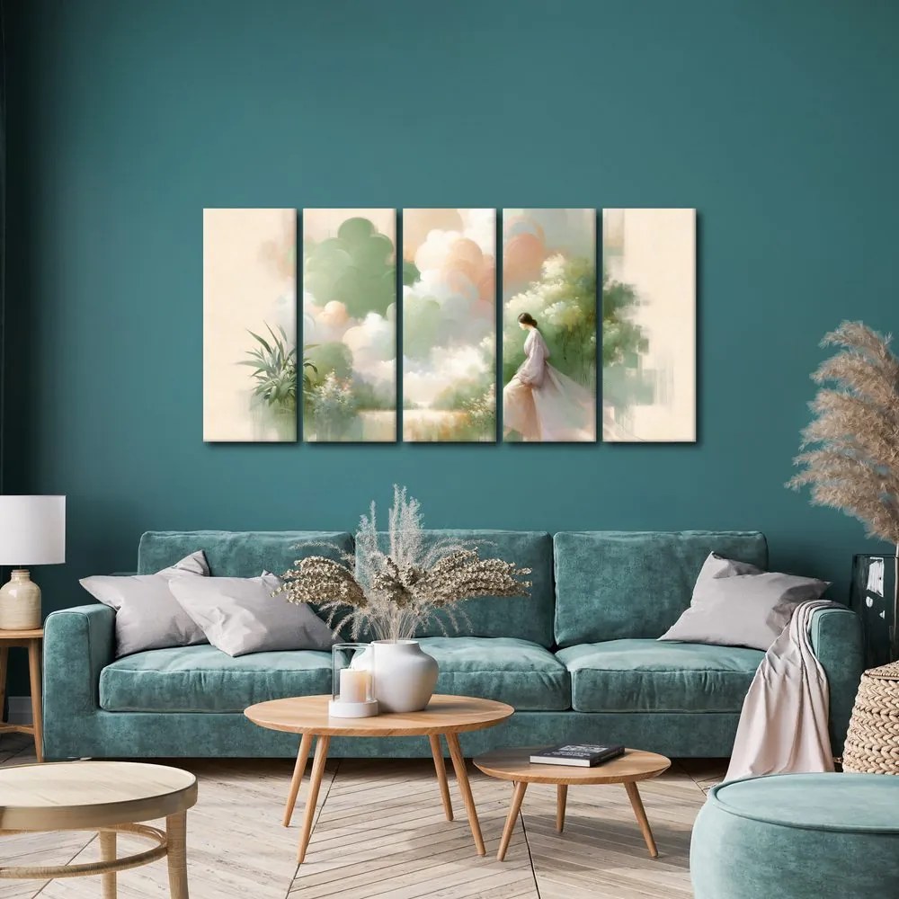 Quadri 5 pezzi – Figura delicata tra i fiori