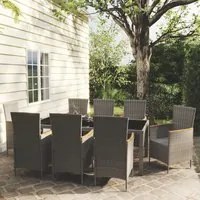 Set da Pranzo da Esterno 9 pz con Cuscini in Polyrattan Grigio 3094938