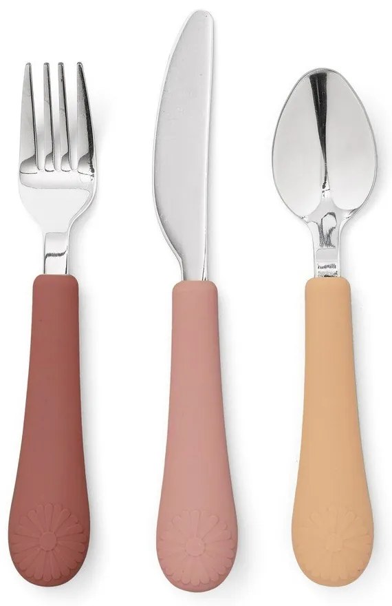 Posate per bambini rossa/color salmone in silicone 3 pz Rose Mix – Cam Cam Copenhagen