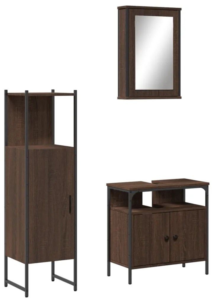 Set mobili da bagno 3 pz rovere marrone in legno multistrato