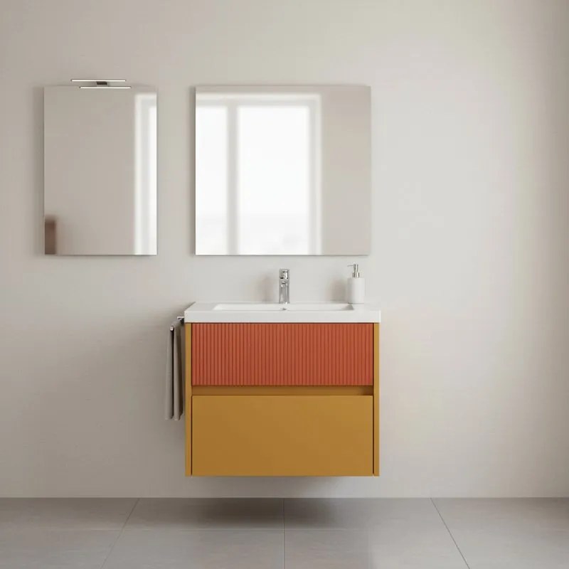 Mobile da bagno sospeso sotto lavabo Niwa 2 cassetti L 59.5 x H 50 x P 45.5 cm senape e paprika cannettato