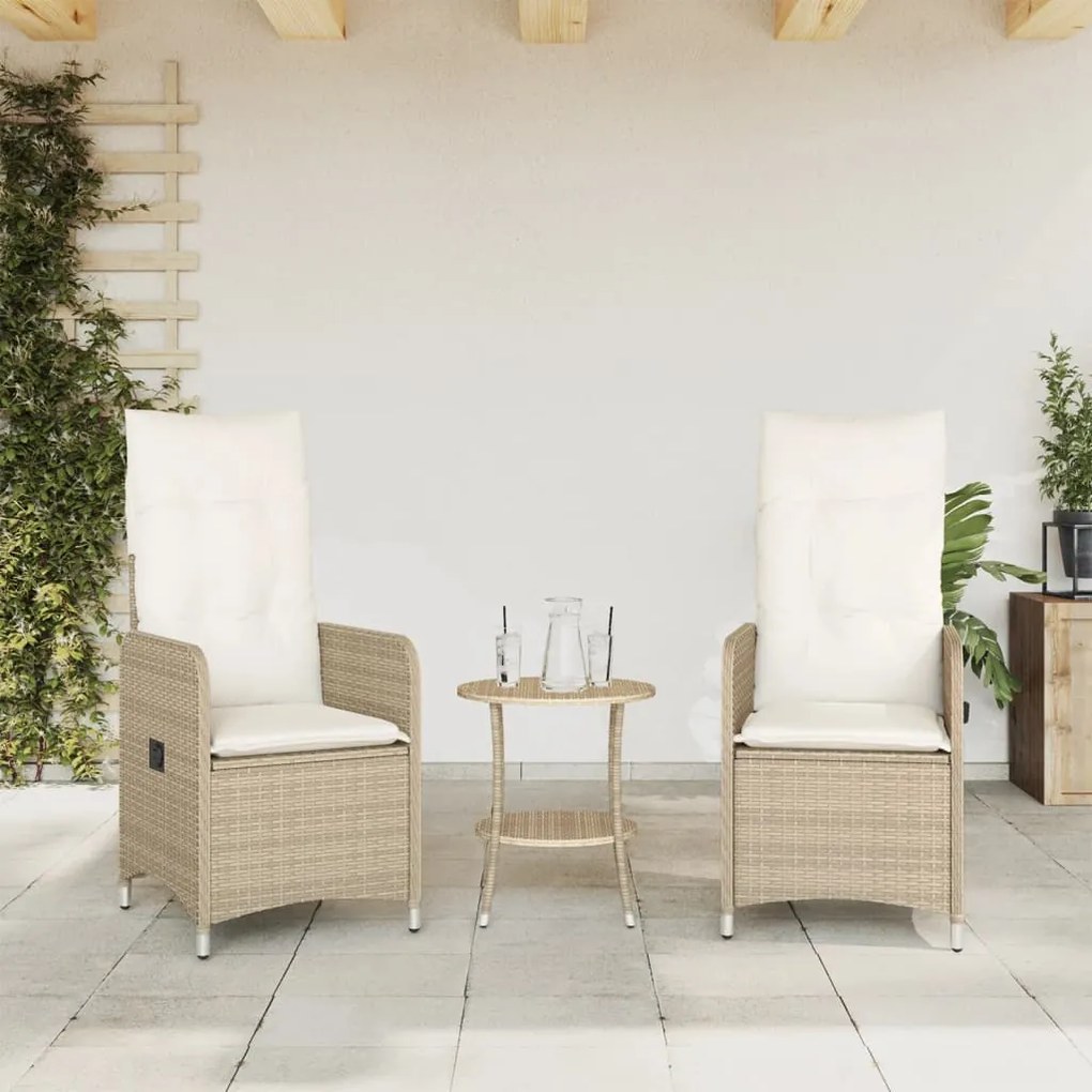 Sedie reclinabili da giardino 2pz con cuscini beige polyrattan