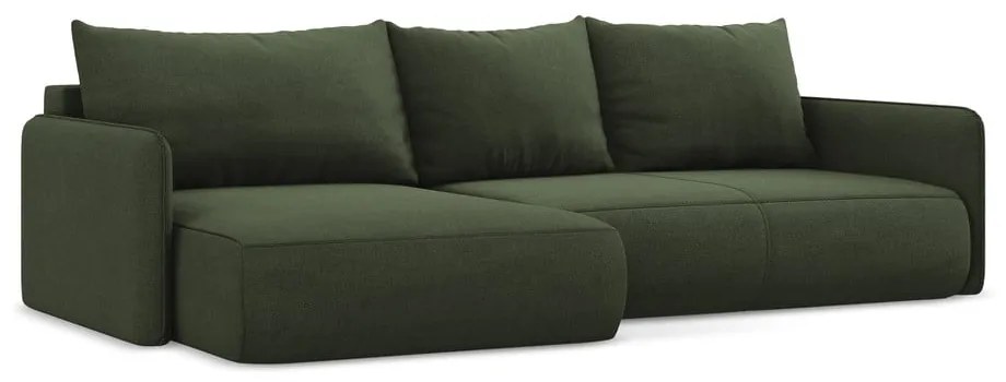 Divano angolare verde allungabile/con contenitore (con penisola a sinistra) Nanea – Makamii