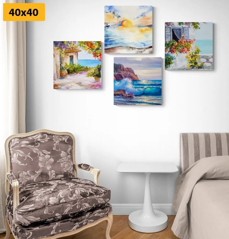 Set di quadri – Tocco di mare in imitazione di pittura a olio