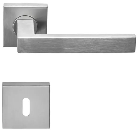 Maniglia su rosetta con bocchetta quadrata FORMANI  Basic BSQ2G in inox argento satinato