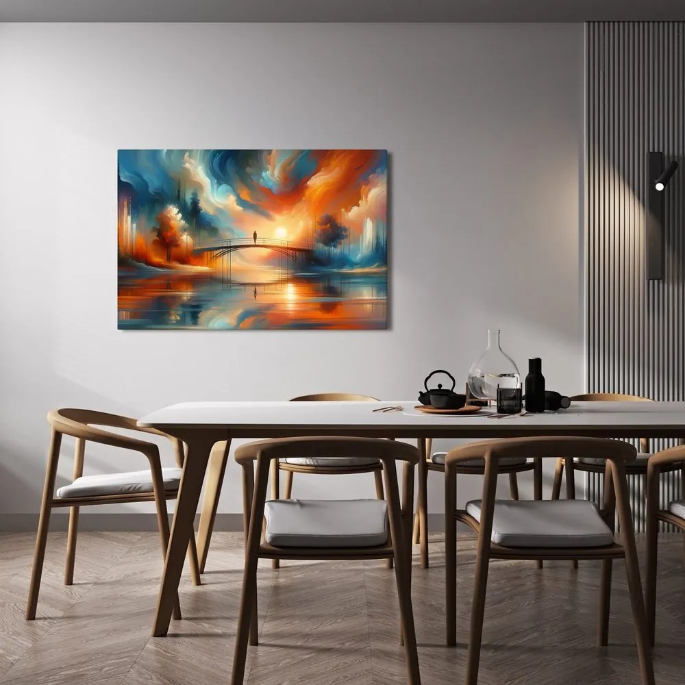Quadro su tela – Silhouette sul ponte al tramonto