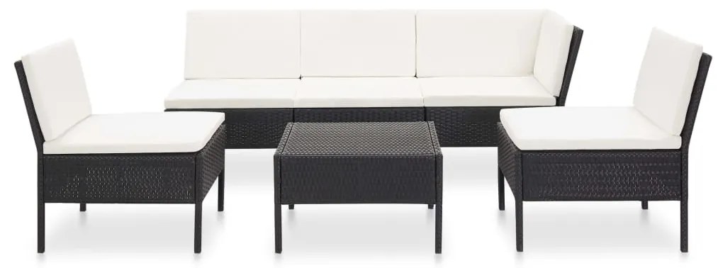 Set divani da giardino 6 pz con cuscini in polyrattan nero