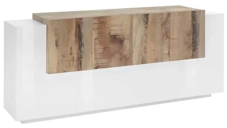 Credenza Moderna NEW CORO con 2 ante battenti, 1 ribalta e 4 ante battente in Bianco, Acero e Pereira