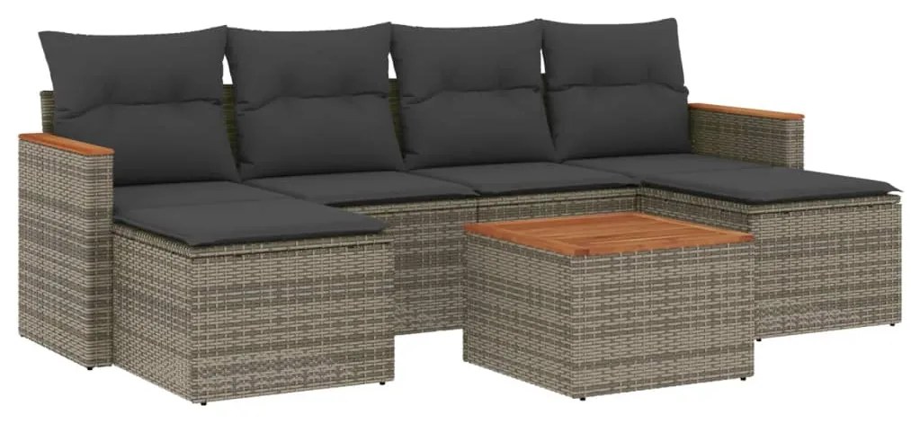 Set divani da giardino 7 pz con cuscini grigio in polyrattan