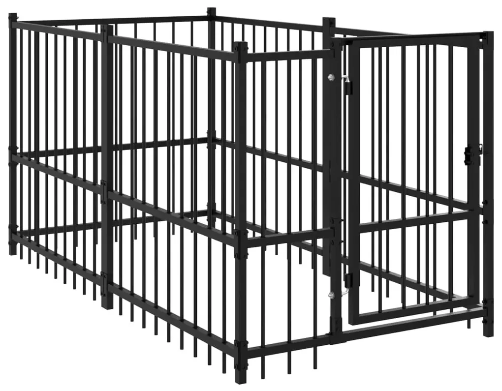 Gabbia per cani nera 193,5x97x100 cm in acciaio