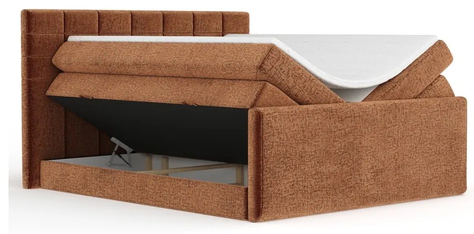 Letto boxspring arancione con contenitore 140x200 cm Ava – Maison de Rêve
